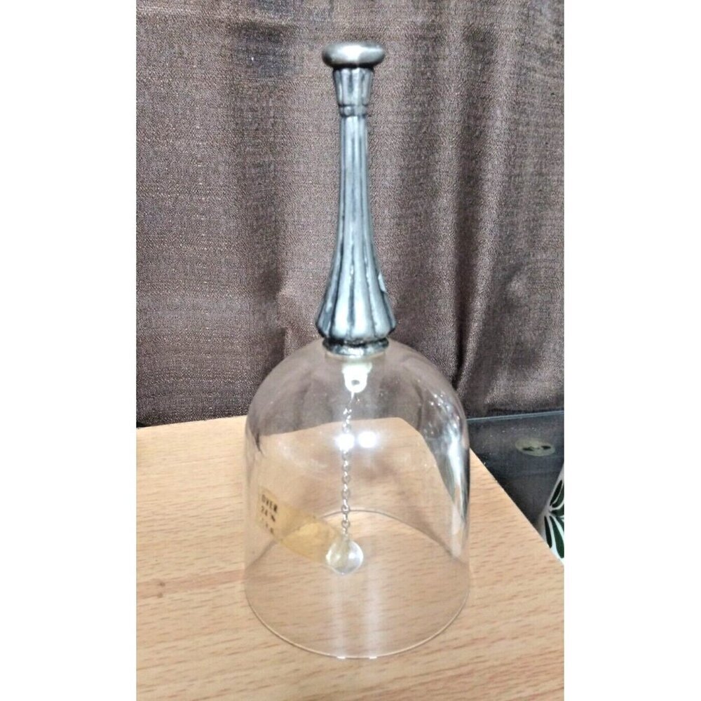 Vintage RCR Royal Crystal Rock Lead glass Hand Bell silver plated Handle Italy